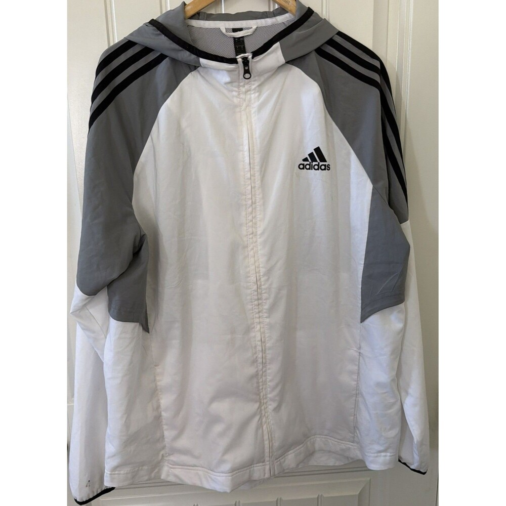 Adidas White Worldwide Sport Windbreaker Lightweight Full Zip Jacket Size Men L